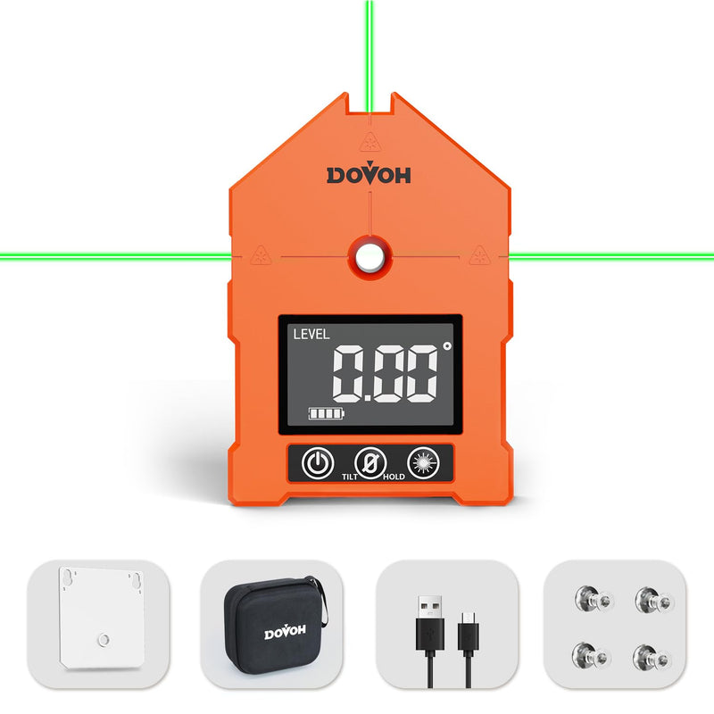 DOVOH 3-in-1 Digital Angle Finder with Laser, Digital Angle Gauge, WG-3L | 3 Green Beams, Magnetic, Rechargeable Inclinometer, Digital Level with Laser, For Woodwork, Hanging Picture, Saw, Carpentry