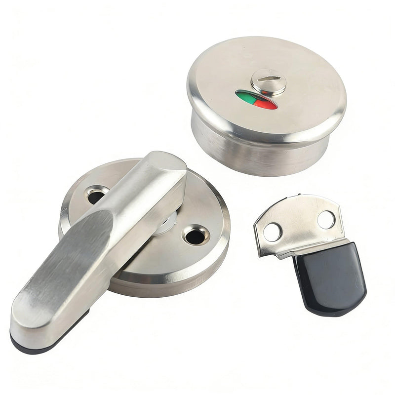 Bathroom Stall Door Lock, Stainless Steel Occupied Vacant Indicator with Red/Green Privacy Sign, 1 Pack with Screws Fittings