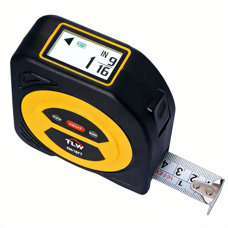 TLW Digital Tape Measure 16ft/5m, 25mm Wide Blade Retractable Measuring Tape with Easy Read LCD Screen, 9 Data Memory, 2-in-1 Auto Lock Metric and Imperial Units