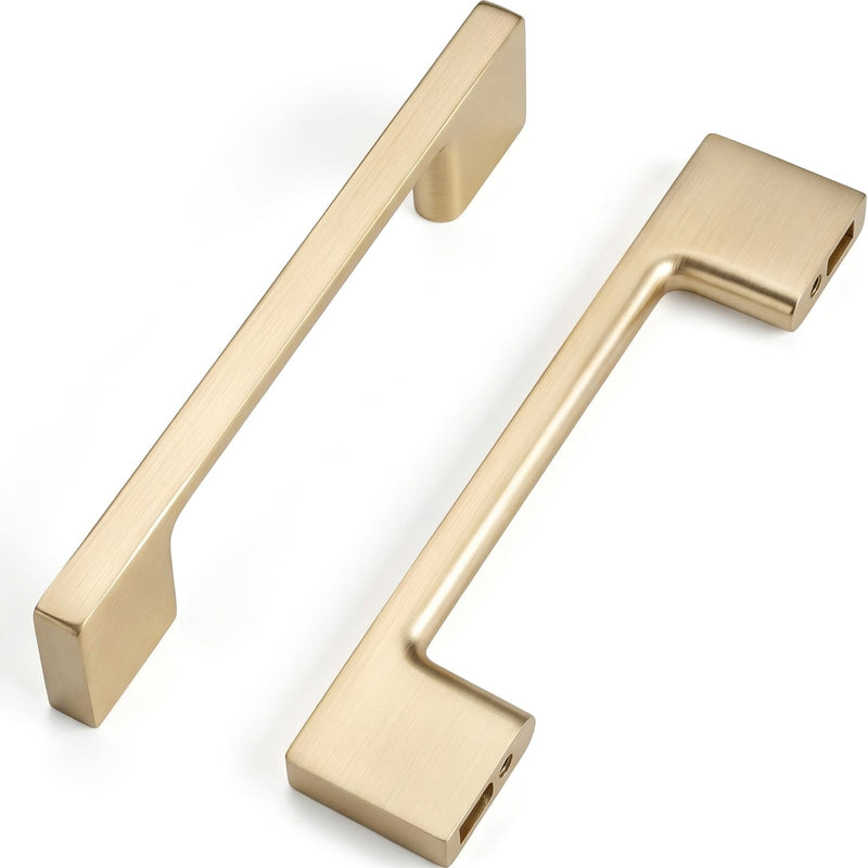 Liron Hardware 10 Pack Classic Cupboard Modern Cabinet Handles 3.78 Inch (96mm) Kitchen Furniture Drawers Pulls Pulls Brushed Brass 3.78 Inches (96mm) Hole Center