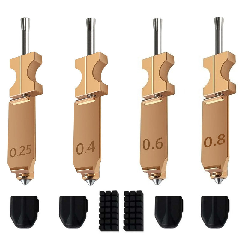 Upgraded AD5X Nozzle Kit, 0.25/0.4/0.6/0.8mm High Flow 32mm³/s Hotend for AD5X, 300℃ High Temp All-Metal Quick-Detachable Extruder Parts (4 Nozzles, 4 Silicone Covers)