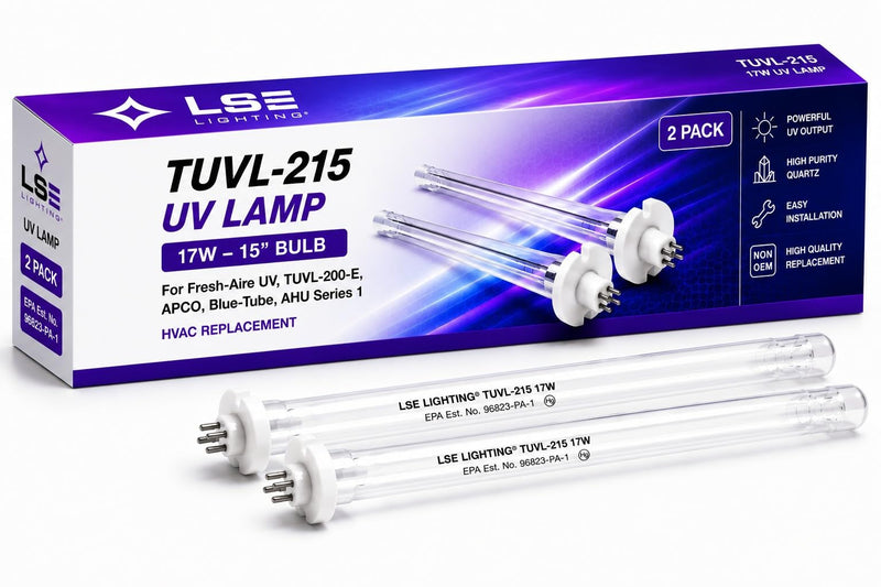 LSE Lighting 2-Pack TUVL-215 15 Inch UVC Replacement Bulb 17W – Compatible with TUVL-200-E Fresh Air UV Aire Blue-Tube, AHU Series 1, APCO MAG 15 – 254nm Quartz | Designed in USA