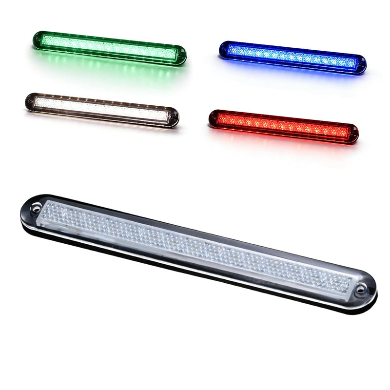 Marine RGBW LED Light, 4-Color Ambient Lighting (Red/Green/Blue/White), 12V DC IP67 Waterproof, 8 Inch Long Flush Mount Boat Courtesy Light for Cabin Deck Salon Yacht Pontoon, Single Light 1pc