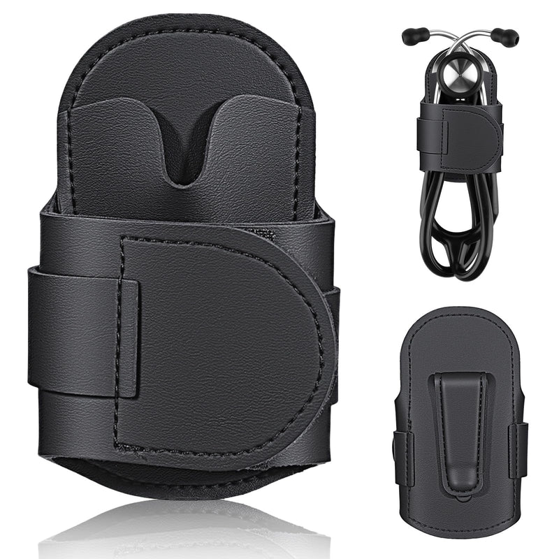 Tethoscope Holder Clip for Scrubs - PU Black Leather Stethoscope Clip for Scrubs - White Coats, Belts