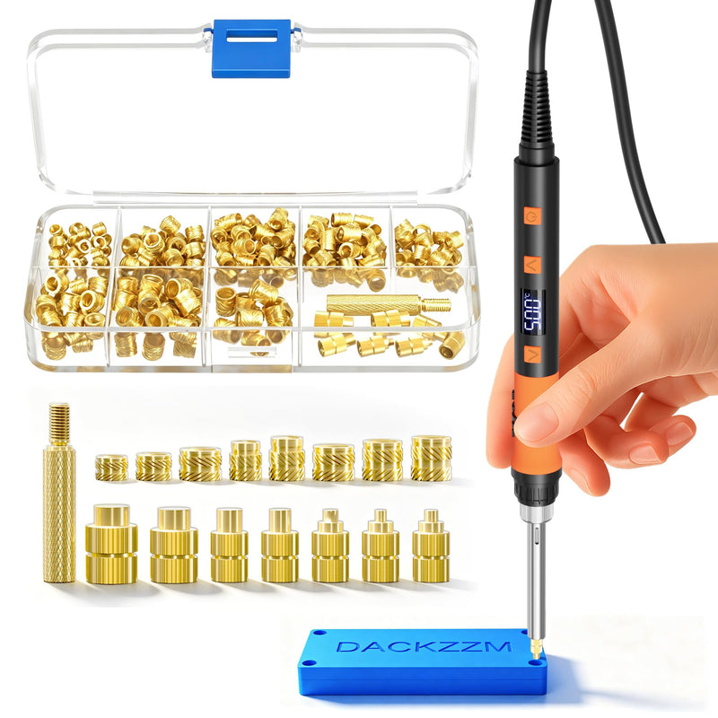 Threaded Inserts Set, 220Pcs Heat Inserts & Heat Set Insert Tips (M2 M2.5 M3 M4 M5 M6 M8), 90W Soldering Iron, Heat Insert Tool for 3D Printed and DIY Plastic Parts