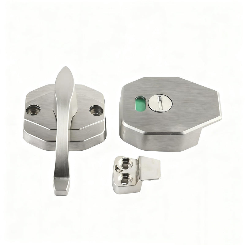 Premium Stainless Steel Toilet Partition Lock with Silent Operation - Luxury Bathroom Privacy Latch with Occupancy Indicator for Commercial and Home Use, Silver