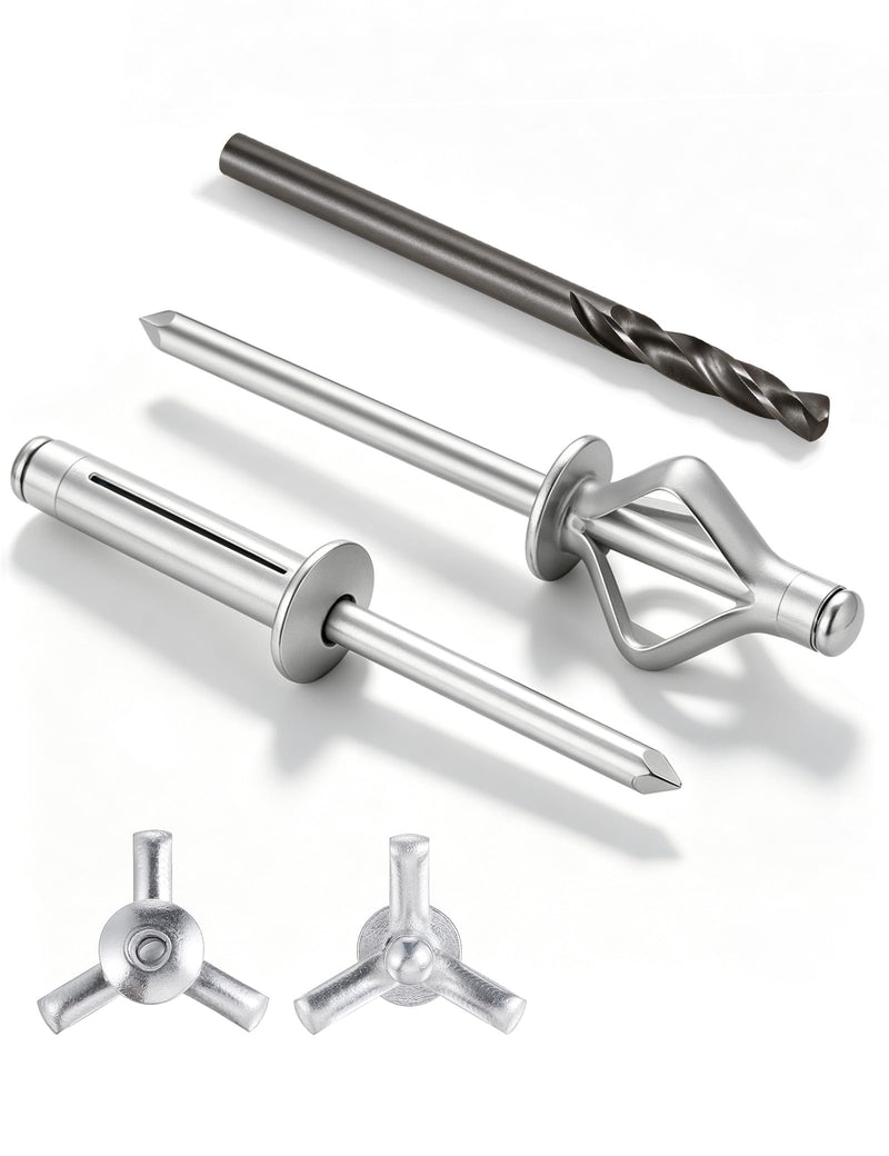 Tri-Fold Pop Rivets 1/4" x 7/8", 100 CTs High Grip Exploding Bulb Blind Aluminum Rivets for Thin Sheet Metal, 6.4x23mm Open End Steel Mandrel 1/4" x 7/8" Silver