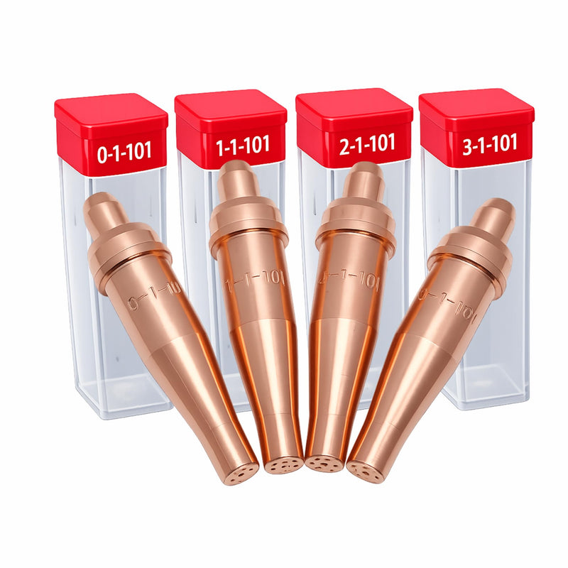 1-101 Cutting Torch Tips Set, 4 Pack Includes 0-1-101 1-1-101 2-1-101 3-1-101, Victor Style Compatible, Copper Oxygen Acetylene Tips for Welding and Metal Cutting