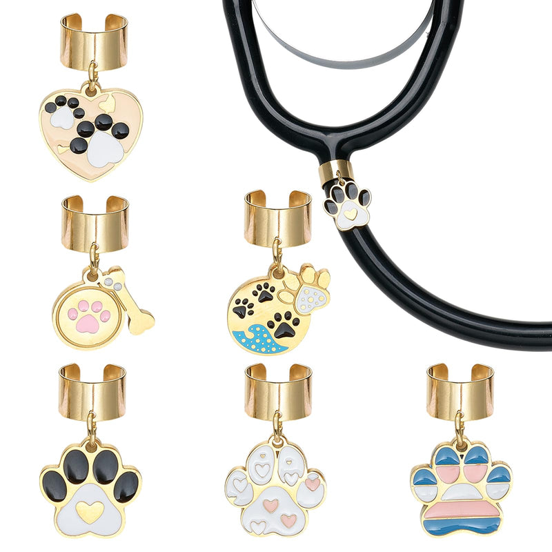 6 Pcs Alloy Stethoscope Charms Personalized Stethoscope Jewelry Unique Gifts for Nursing Students Doctor Surgeons Veterinarians and Medical Assistant(Paw) Dog Paw