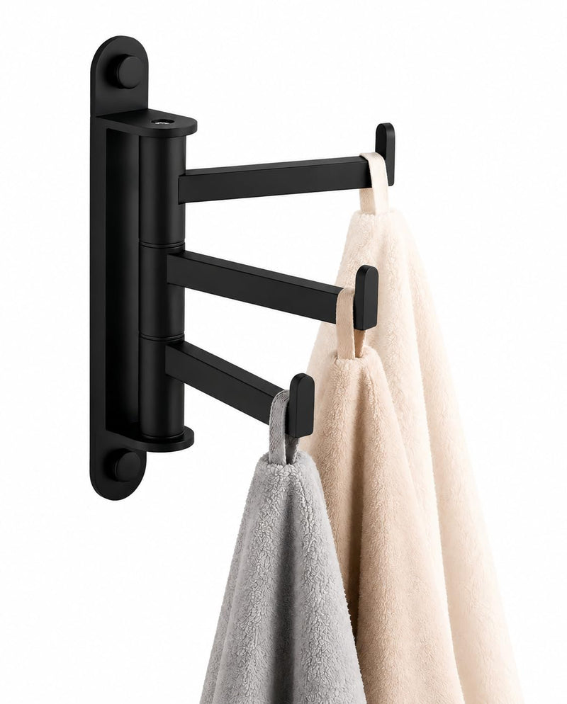 3 Arm Swivel Towel Hook, SUS 304 Stainless Steel Wall Mount, Oil Rubbed Finish, Contemporary Style (Matte Black) Matte Black