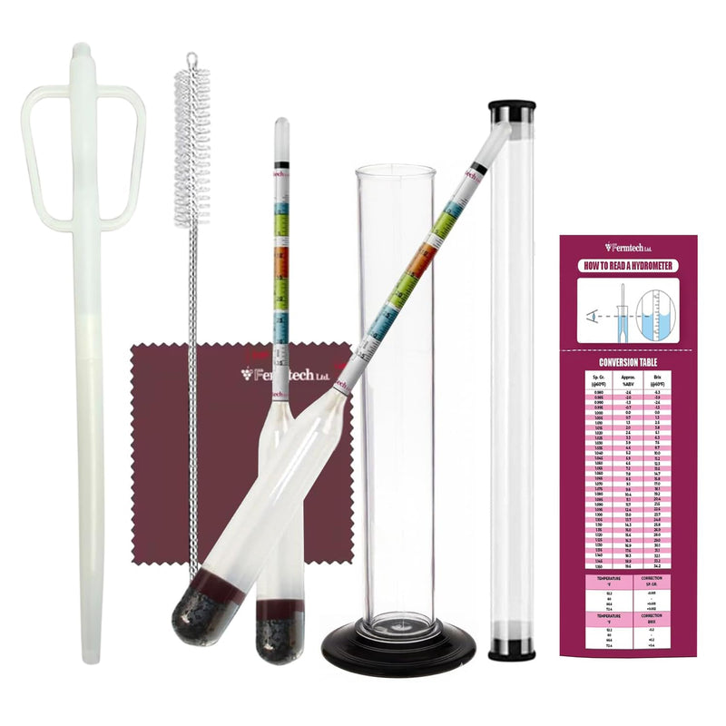 Fermtech Hydrometer Kit with 19” Wine Thief Sampler – Triple Scale Glass Hydrometer for ABV, Brix & Gravity Testing, Plastic Sampling Tool for 1 Gallon Jugs/Carboys, Wine & Beer Home Brewing Set