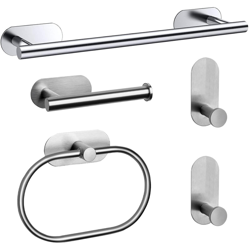 5 Pieces Bathroom Hardware Set,Towel Bar Set Stainless Steel Wall Mounted,Includes 16In Hand Towel Bar, Towel Ring, Robe Towel Hooks,Toilet Paper Holder, Bathroom Towel Rack Set Silvery 5