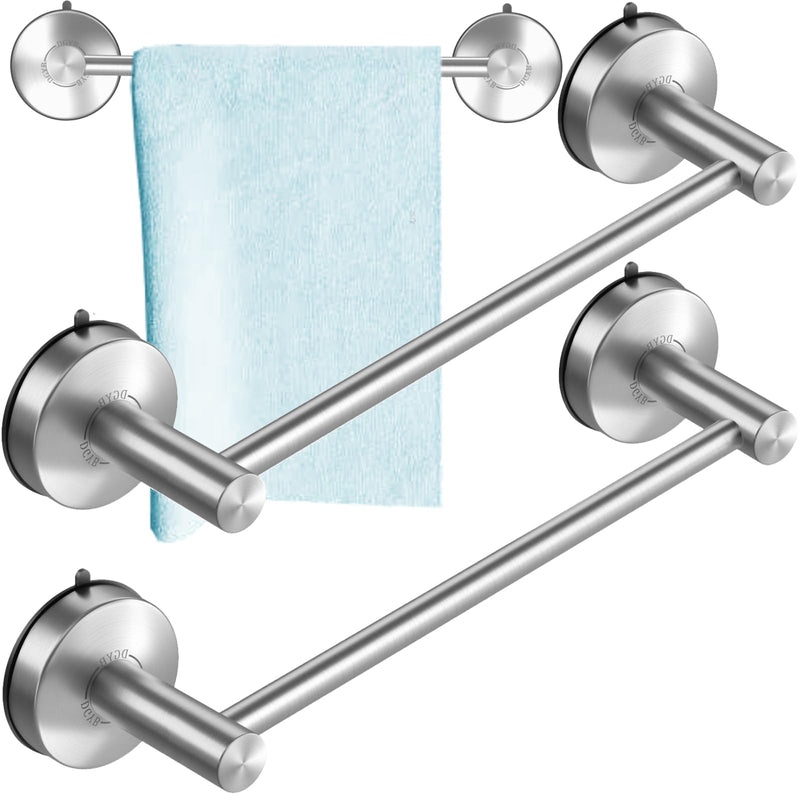 DGYB 17-Inch Brush Suction Cup Towel Bar – 2Pcs No-Drill Wall-Mounted Bathroom & Kitchen Towel Holder, Stainless Steel, Rust-Resistant, Easy Install New Brushed 2pcs