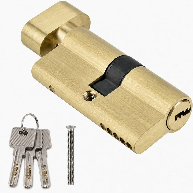 65mm Euro Profile Lock Cylinder with 3 Keys, 27.5/10/27.5 Single Open Brass Door Lock Cylinder, Anti-Rust Corrosion Resistant Anti-Theft Replacement Cylinder for Wood, Metal, Satin Brass