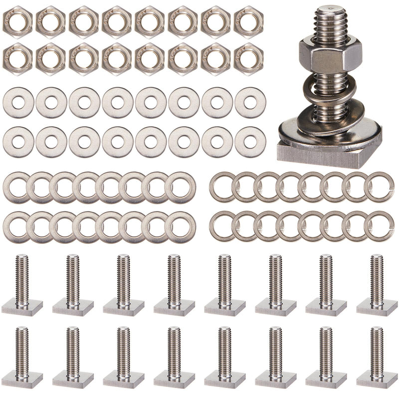 Shimeyao 16 Sets 304 Stainless Steel Square t Slot Bolts 16 Sets (M8x30mm, 20mm x 20mm x 4mm Bottom, Includes Washers, Nuts, and Screws)