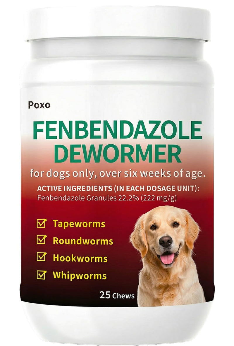 Dog Dewormer with Fenbendazole for Dogs, Broad-Spectrum, Safe for Puppies 6 Weeks & Older, 25 Chews