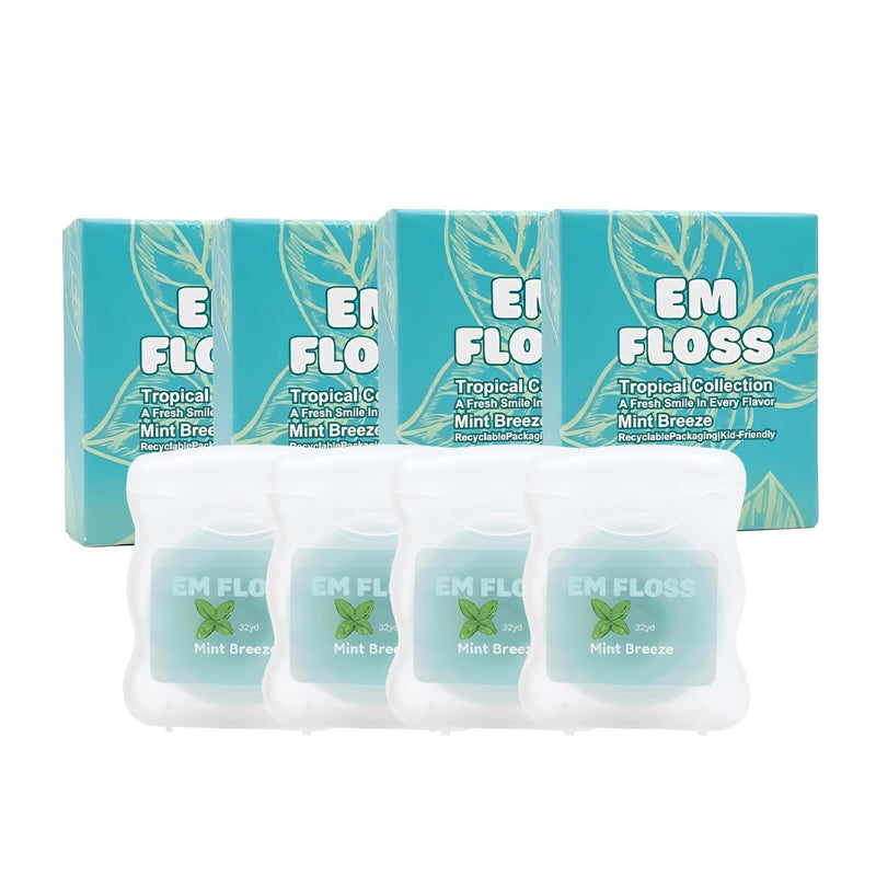 Waxed Expanding Dental Floss, Family Value Pack (Mint Breeze, 4 Pack), Coconut Oil Infused, Smooth Glide for Sensitive Gums, Strong & Shred Resistant, for Adults & Kids Mint Breeze 98 Foot (Pack of 4)