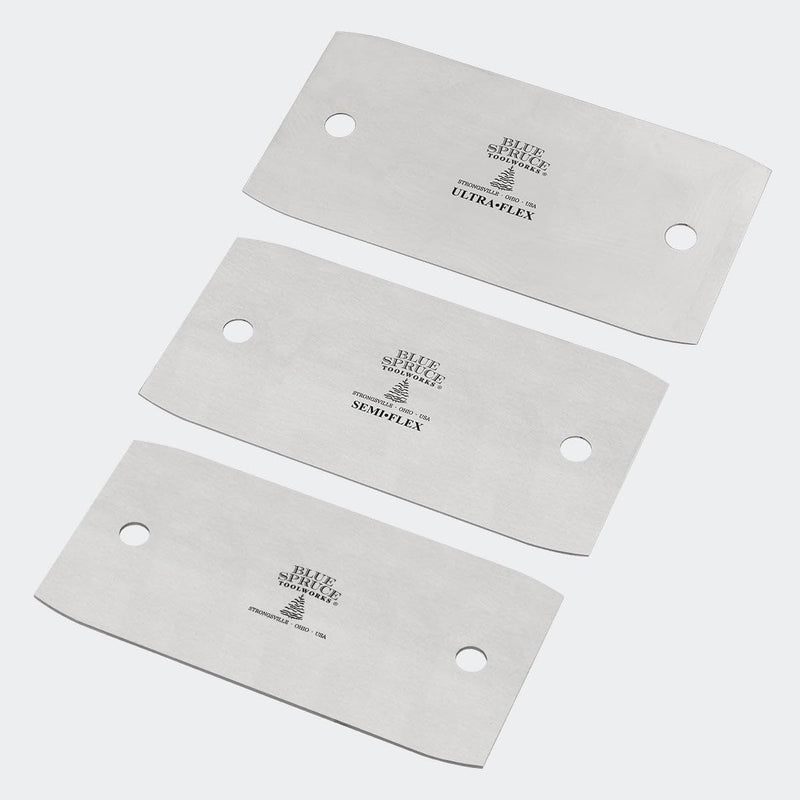 Blue Spruce Toolworks Straight 6" Card Scraper Set, 3 Flex Options, Smooth and Refine Flat Surfaces, Rectangular Card Scraper for Woodworking, USA Made