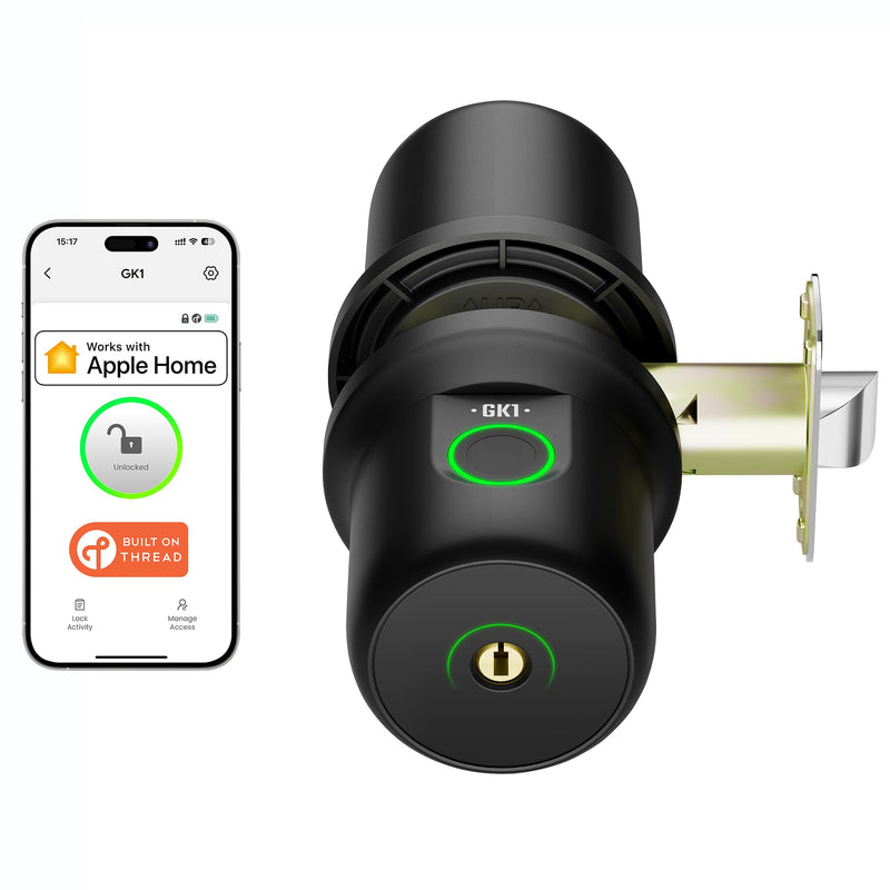 ThorBolt GK1 Smart HomeKit Fingerprint Door Knob (w/o Keypad), Black ABlack