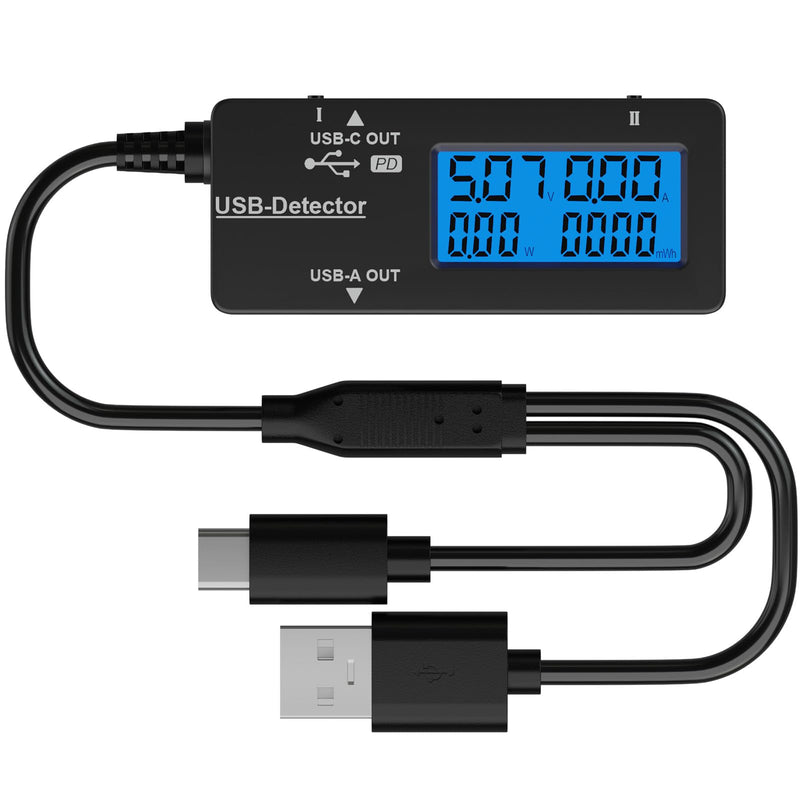 DROK Variable Backlight USB Tester, LCD Display USB C & A Multi Meter, Voltmeter Amp Power Meter Battery Capacity Tester Internal Resistance Battery Level Indicator for Laptop Tablet Phone Power Bank USB A&USB C Black 1