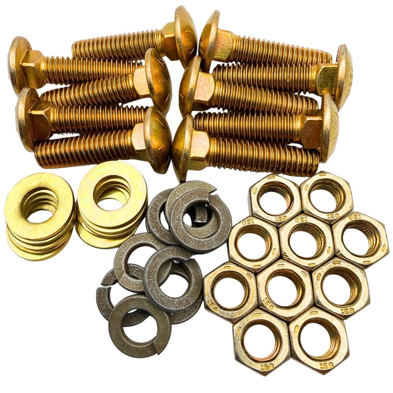 3/8"-16 x 1.5 Grade 8 Carriage Bolts (10-Pack) – Heavy-Duty Coarse Thread Bolts Includes Flat Washers Lock Washers & Nuts – Round Head Square Neck SAE 1.5" Yellow Zinc 3/8" x 1.5" Standard Nut 10