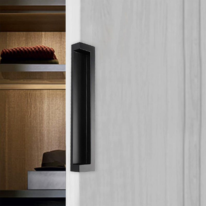 Recessed Cabinet Handle, Flush Cabinet Pulls, Zinc Alloy Recessed Finger Pull, Suitable for Kitchen Cabinets, Drawers, and Wardrobes. (2, Black, 6.3 inch) Hole Center:6.3 in 2