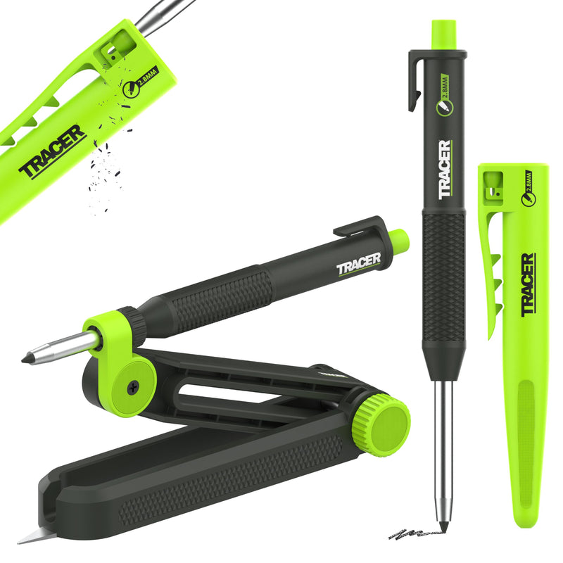 Tracer TrueScribe with Deep Hole Pencil & Holster with Pencil Sharpener | Professional Woodworking Scribe Tool Set - Precision Scribing Tool for Carpenters & Craftsmen