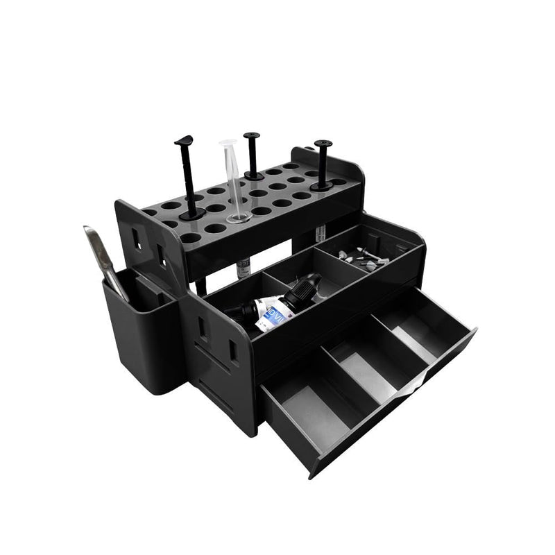 Dental Multi-Function Organizer, YOUYA DENTAL Plastic Dental Syringe Composite Organizer Resin Holder Applicator for Resin Adhesive Syringes Brush Dispenser Placement Rack (Black) Black