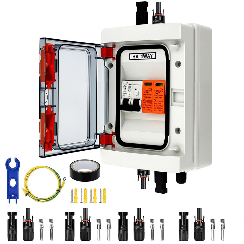 Solar Disconnect Switch, PV Combiner Box 1 String 1000V 40A Solar Surge Protector, IP65 Waterproof, Plug & Play Outdoor Solar Panel System 1String(1in1out)
