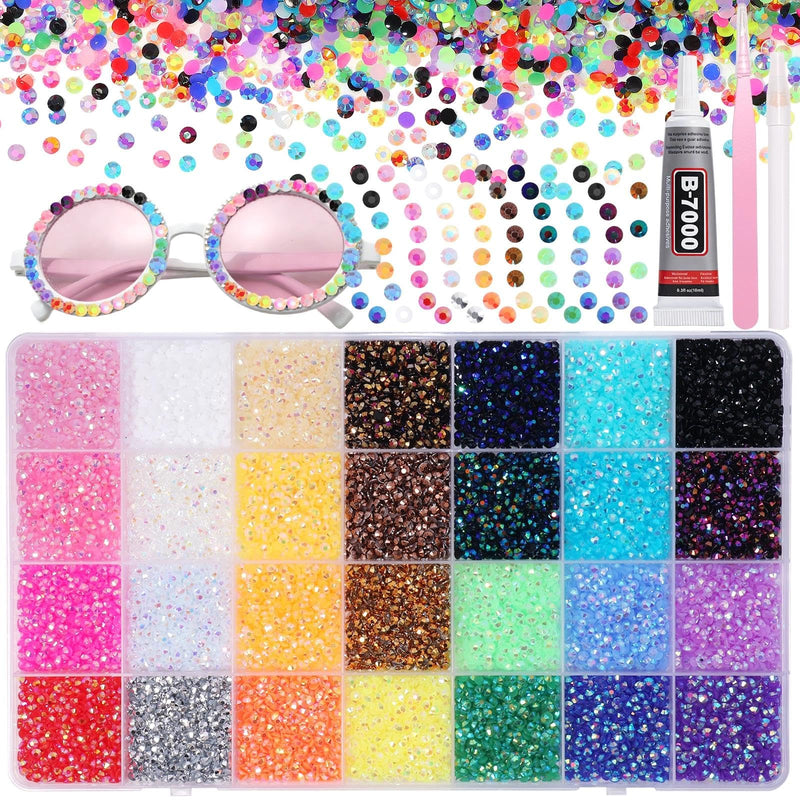 32000Pcs Rhinestones for Bedazzling Kit with Tools, 3mm Flatback Resin Gems for Crafting, Colorful Resin Rhinestones Bedazzler Kit for Clothing Shoes DIY Tumblers & Face Makeup S1