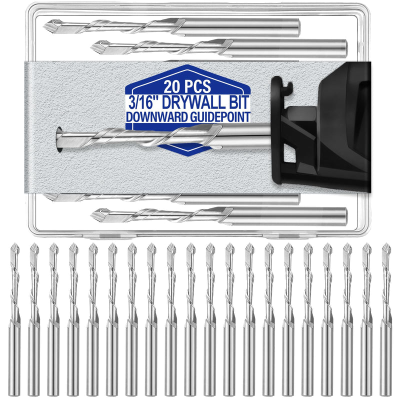 Tondiamo 20 Pcs Drywall Router Bits 3/16 Drywall Rotor Tips M2 High Speed Steel Cutting Bit Downward Router Cutout Rotary Guidepoint Drill Tool, Used for with Spiral Saw (Sliver)