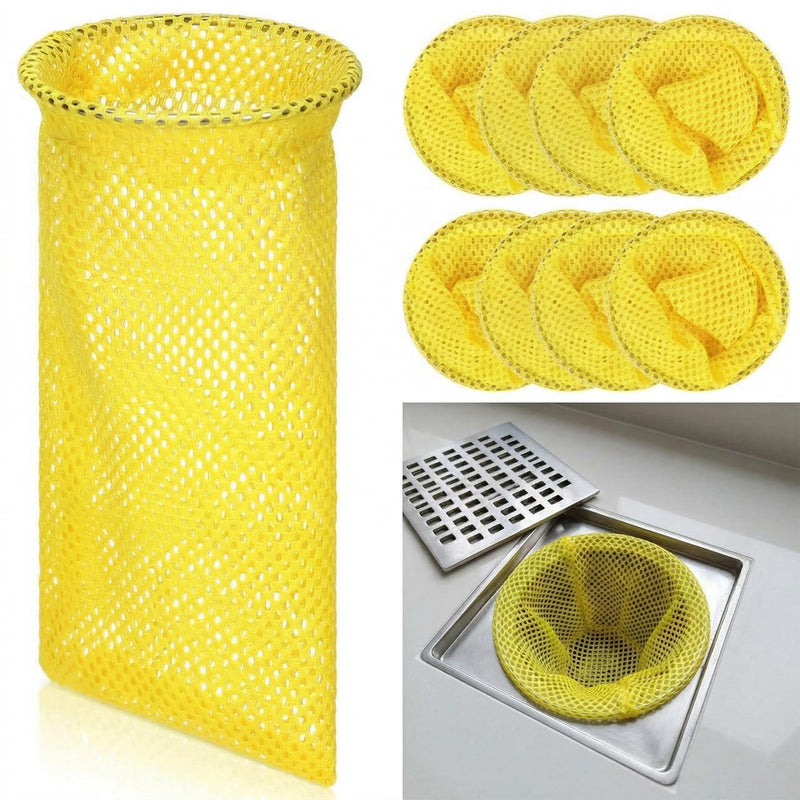 SATINIOR 8 Pcs Commercial Kitchens Drain Sock 3" Disposable Mesh Strainers for Floor Drains Yellow Mesh Drain Sock Strainer with Metal Ring on Top for Restaurants Facilities Prevent Clogs Odors 3"