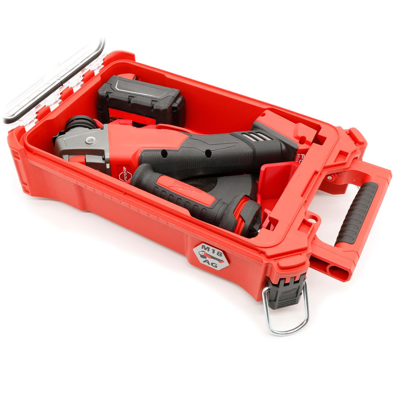 Packout Compact Tool Organizer for Milwaukee 2880-20 M18 FUEL Braking Grinder or 2686-20 M18 Brushless Cut-Off Grinder, with Storage for Accessories, Battery, and Discs — BOX AND TOOLS NOT INCLUDED
