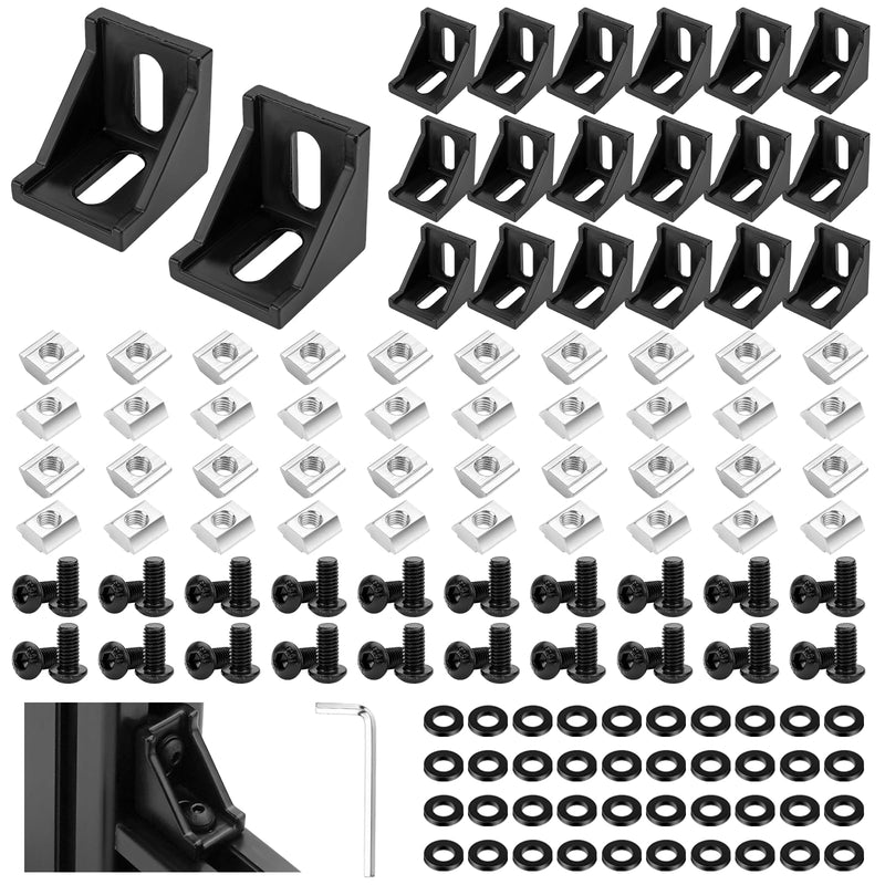 20 Set 4040 Series Aluminum Extrusion Profile Connector,Includes 20*Black 3540 Corner Bracket,M8 T-Slot Sliding Nuts and Hex Screw Bolt for 40S Aluminum Rail Accessories,140 Pieces by Cenipar 20 Set 4040 Black Connector with M8 Screw Nut