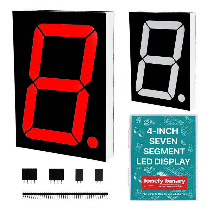 Lonely Binary 2-Pack 4" 7-Segment LED Display 74HC595 for Arduino & ESP32 | 100mm chainable digits; 12V segments, 5V/3.3V logic, 3-pin; Pico, STM32, ESP8266; scoreboard, clock, timer; tutorials