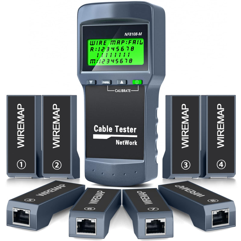 RJ45 Network Cable Tester Kit with 8 Remote Units, LAN Ethernet Length Meter for Cat5/Cat5e/Cat6/Cat6e Cables - Locate Breakage Point, Length Measurement & Continuity Checking