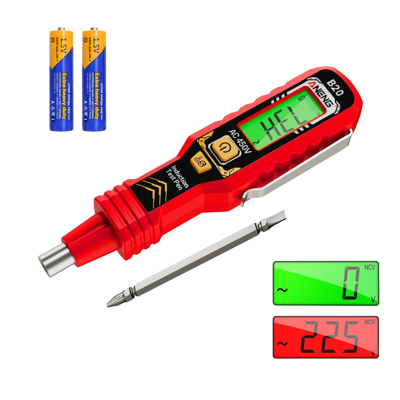 ANENG Voltage Tester with Double Head Screwdriver Tester Tool,Non Contact Voltage Detector,Electrical Tester,Dual-Range AC 11V/30V-1000V,LCD Display,Buzzer Alarm,Live/Null Wire,Wire Breakpoint Finder Red