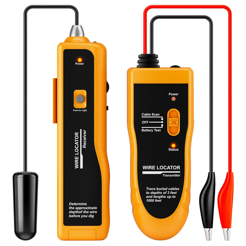 F02 Underground Wire Locator & Fault Finder, Buried Cables with Earphone, Fast Break/Short Detection for Dog Fence & Irrigation Wires Yellow