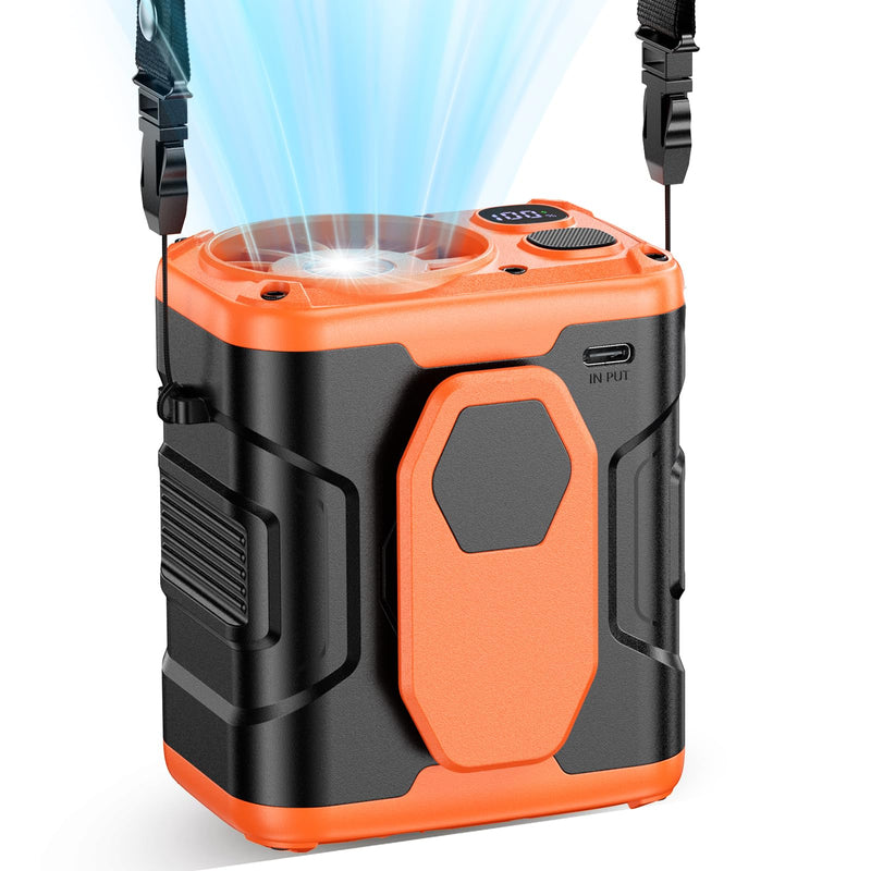 coldSky Upgrade Portable Waist Fan Clip On, 10000mAh Rechargeable Wearable Belt/Neck Personal Fan with Light, 5 Speeds Strong Airflow Cooling for Outdoor Jobsite Camping Travel Medium Orange