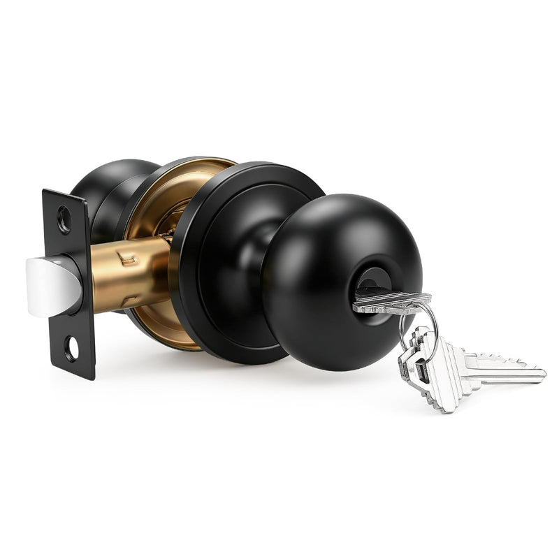 1 Pack Keyed Entry Door Knob with Lock and Key, Matte Black Front Door Lock for Exterior or Interior Doors, Standard Round Door Knobs Classic Design 1 Pack