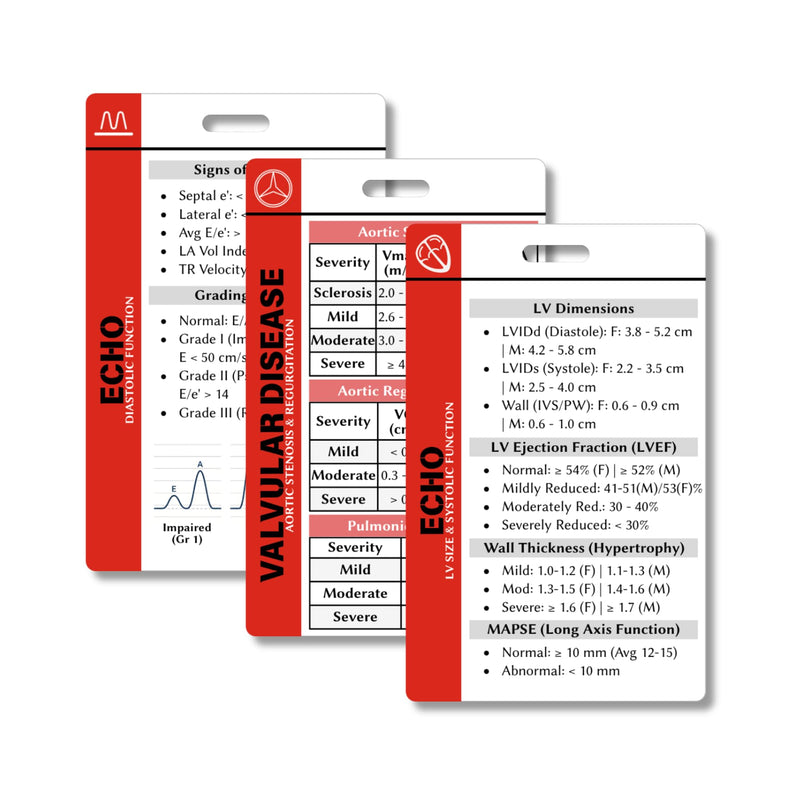 Echocardiography Badge Buddy Quick Reference Guide, Cardiac Sonographer Cheat Sheet & Echo Tech Support, Sonography Student Essentials & Ultrasound Gifts for Sonographer (Adult Echo (3-Cards)) Adult Echo (3-cards)