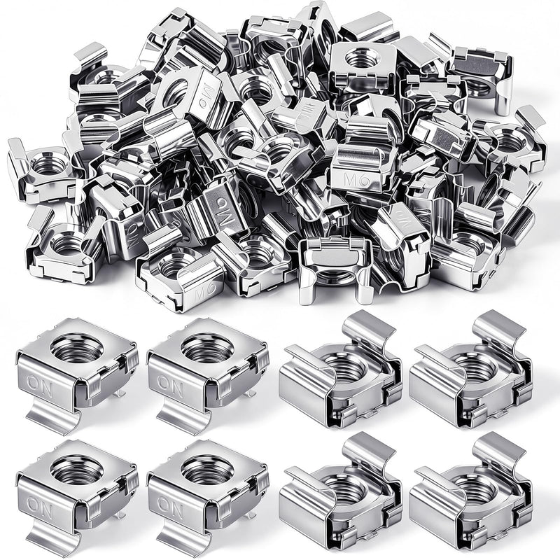 10-32 Galvanized Cage Nuts 200 Pack, Zinc Plated Floating Design for 19 Inch Server Rack Cabinet Square Hole Rails Mounting Fasteners