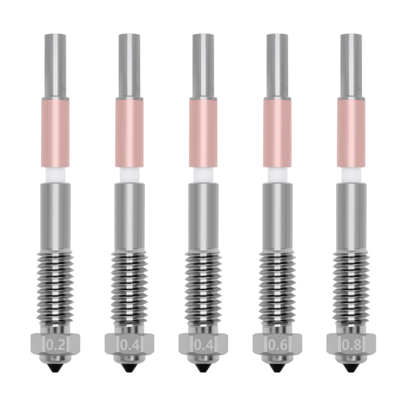 5PCS Bimetal Nozzle for QIDI Q2/Q2C, Quick-Swap Integrated Ceramic Throat Tube Hardened Steel Nozzle All-Metal HighTemperature Resistant Hotend 0.2/0.4/0.6/0.8mm Nozzles for QIDI Q2 3D Printer 5PCS Muilt Size Nozzle