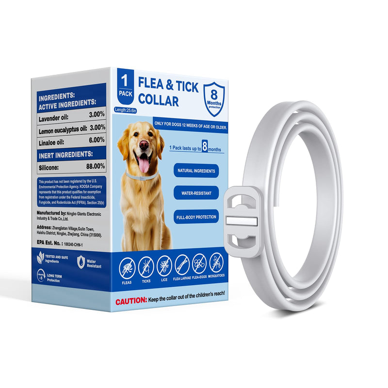KOOSA Flea and Tick Collar for Dogs, 2 Packs Flea Collar for Dogs with Natural Essential Oils, Waterproof & Adjustable Flea and Tick Prevention Collar for Small Medium Large Dogs & Puppies, Grey 04