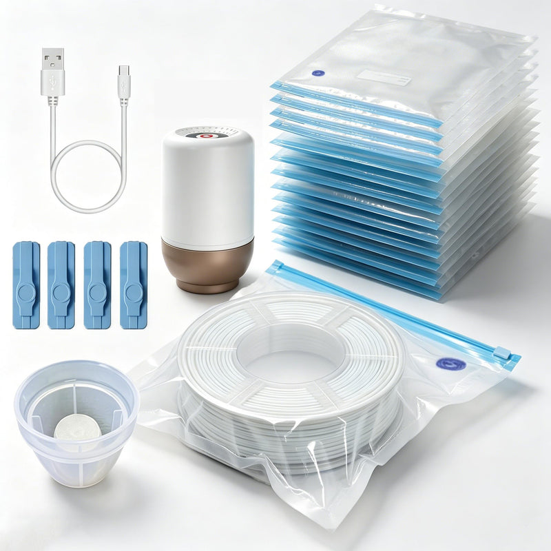 Filament Storage Bags with Auto Pump - Upgraded 20 Extra Large Filament Bags (13.39 * 11.81 inch) Plus 4 Clips - Extra Large Filament Vacuum Bags (White Suit A) White Suit A