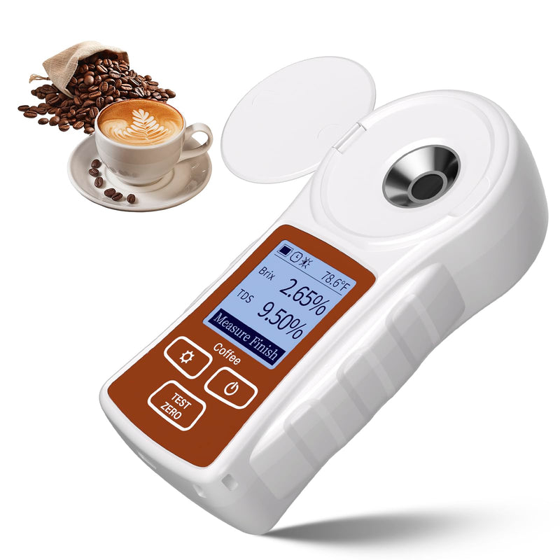 Professional Coffee Refractometer with ATC for Coffee Enthusiasts | Measure Coffee TDS & Brix, One-tap Calibration, Anti-Glare Interference, Rechargeable, Backlight, ℉/℃ Switch (0-22%, 0.2%) Brown