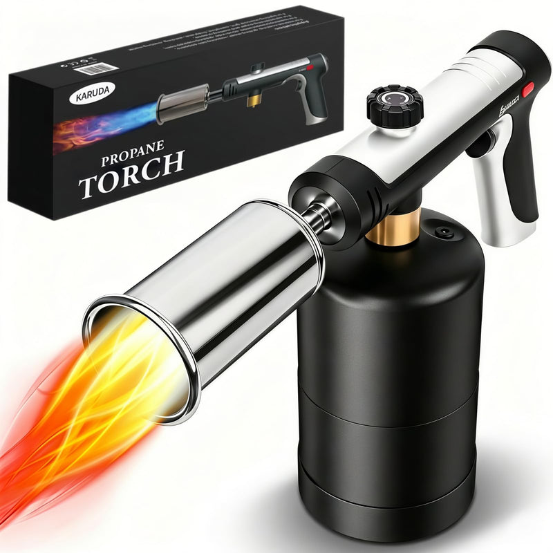 Propane Torch Gun,Weed Torch Propane Burner & Flame Thrower Gun, Cooking Torch Lighter with Safety Lock for Cooking, BBQ, Grill, Welding, Charcoal Lighting (Tank Not Included) Black