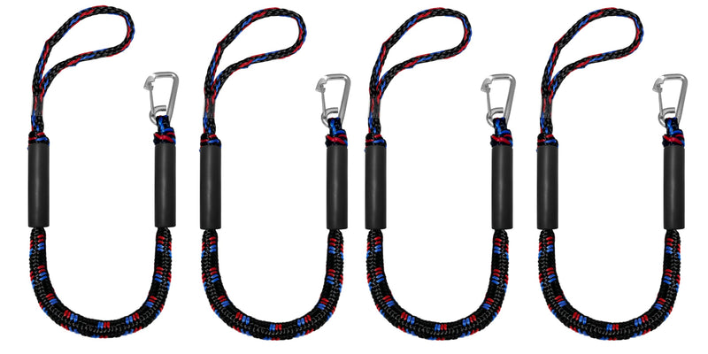 Bungee Dock Line Mooring Rope for Boat,Boat Ropes for Docking with Clips,2/3 FT Marine Rope Boating Gifts for Men, Boat Accessories Quick Connect (2, Redblackblue, 3 Feet Stretches to 4 Feet) 2