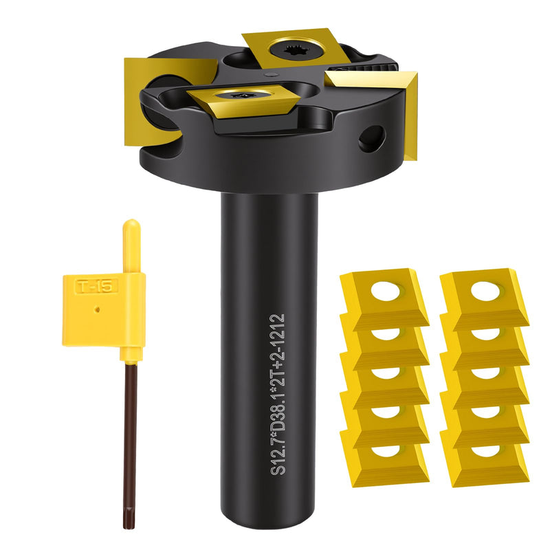 Surfacing Flattening Router Bit,1/2" Shank 1-1/2" Cutting Diameter,2+2 Replaceable Inserts with 10 Extra Blades,2+2 Flute Slab Flattening & Planing for Woodworking S12.7*D38.1