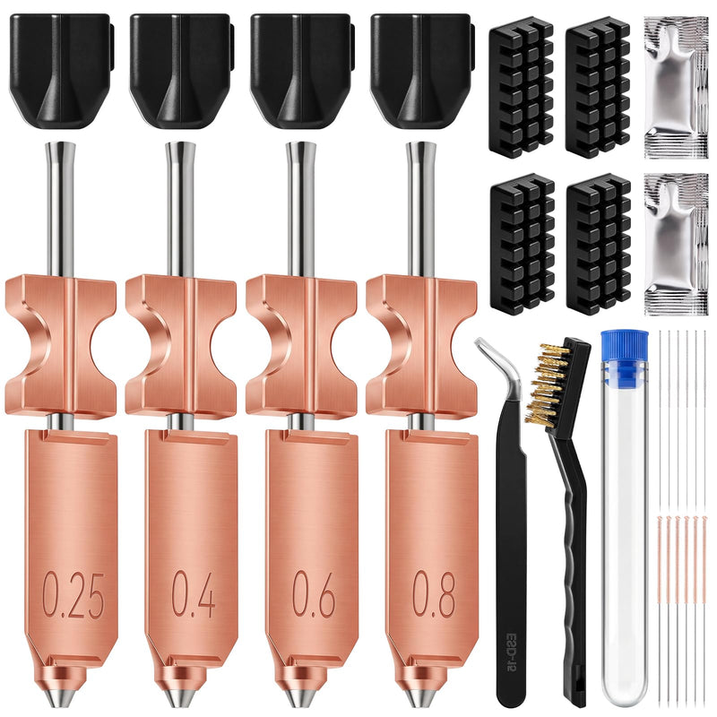4 Pcs Upgraded AD5X All Metal Hotend Nozzle Set, 4 Sizes 0.25/0.4/0.6/0.8MM 3D Printer Extruder Printhead Replacement Kit, Includes 4 Silicone Socks & 4 Nozzle Wipers, AD5X 3D Printer Accessories